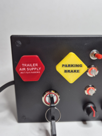 PC USB 31 function button box for truck simulation back-lit red with Trailer air supply and parking brake switches
