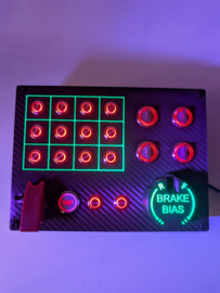 Pc Usb button box 3D printed carbon style with neon squares 26 functions back-lit Red with B BIAS for Sim Racing