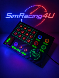 Pc Usb button box 3D printed carbon style with neon squares 26 functions back-lit Red, multicolour rotaries and B BIAS for Sim Racing