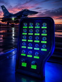 Pc Usb button box 3D printed carbon style tilted centre console 27 functions back-lit Green toggles & 2x dual encoders for DCS