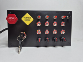 PC USB 31 function button box for truck simulation back-lit red with Trailer air supply and parking brake switches