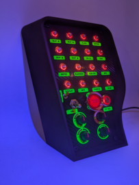 Pc Usb button box 3D printed carbon style tilted centre console 31 functions back-lit Red for Sim Racing