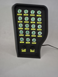 Pc Usb button box 3D printed carbon style tilted centre console 27 functions back-lit Green toggles & 2x dual encoders for DCS