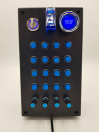 PC or PS4 USB button Box 32 functions in blue  with toggle, rotary, engine start, encoders for  sim racing