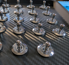 Pc Usb button box 3D printed carbon style tilted centre console 27 functions back-lit Green toggles & 2x dual encoders for DCS