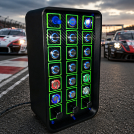 Pc Usb button box 3D printed carbon style with neon squares 29 functions back-lit Blue for Sim Racing
