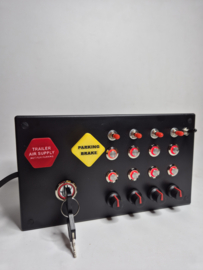 PC USB 31 function button box for truck simulation back-lit red with Trailer air supply and parking brake switches