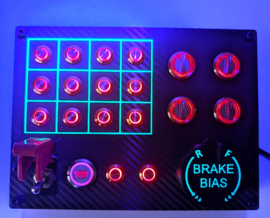 Pc Usb button box 3D printed carbon style with neon squares 26 functions back-lit Red with B BIAS for Sim Racing