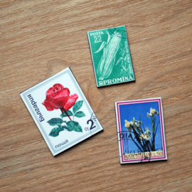 Handmade floral postage stamp magnets, set W
