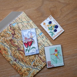 Handmade floral postage stamp magnets, set Z