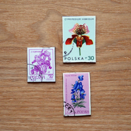 Handmade floral postage stamp magnets, set P