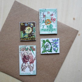 Handmade floral postage stamp magnets, set K
