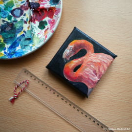 Tiny painting 'Flamingo' 10x10 cm olieverf op doek