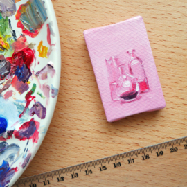 'Glass ware still life' tiny oil painting on canvas, 4x6 cm