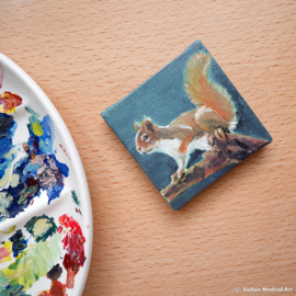 'Eekhoorn' tiny painting olieverf op doek, 7x7 cm