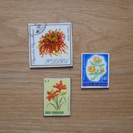 Handmade floral postage stamp magnets, set L