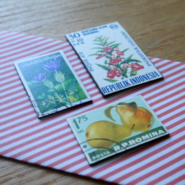 Handmade floral postage stamp magnets, set I
