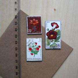 Handmade floral postage stamp magnets, set H