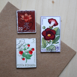 Handmade floral postage stamp magnets, set H