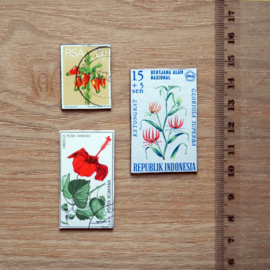 Handmade floral postage stamp magnets, set T