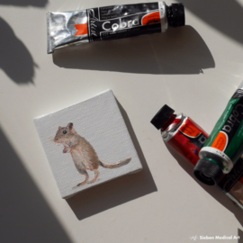 Mini olieverf schildering van een gerbil op canvas