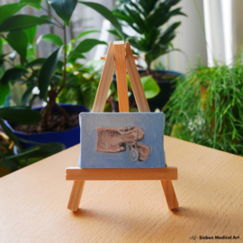 Human vertebra tiny painting, oil on canvas, 6x4 cm
