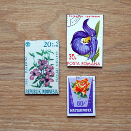 Handmade floral postage stamp magnets, set Q