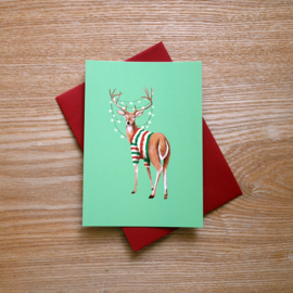 Christmas card deer with fairylights and christmas jumper