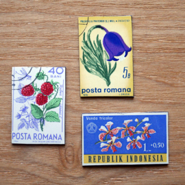 Handmade floral postage stamp magnets, set M