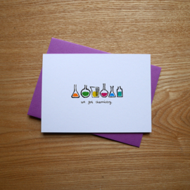 We got chemistry - handprinted greeting card with chemistry pun