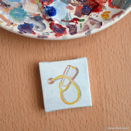 Stethoscoop tiny painting olieverf op doek, 5x5 cm