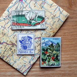 Handmade floral postage stamp magnets, set V