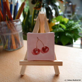 Tiny painting 'Cherries', 5x5 cm, oil on canvas