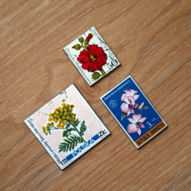 Handmade floral postage stamp magnets, set S