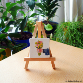 'Een klein boeket', mini olieverf schildering op doek, 5x5 cm