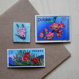 Handmade floral postage stamp magnets, set D