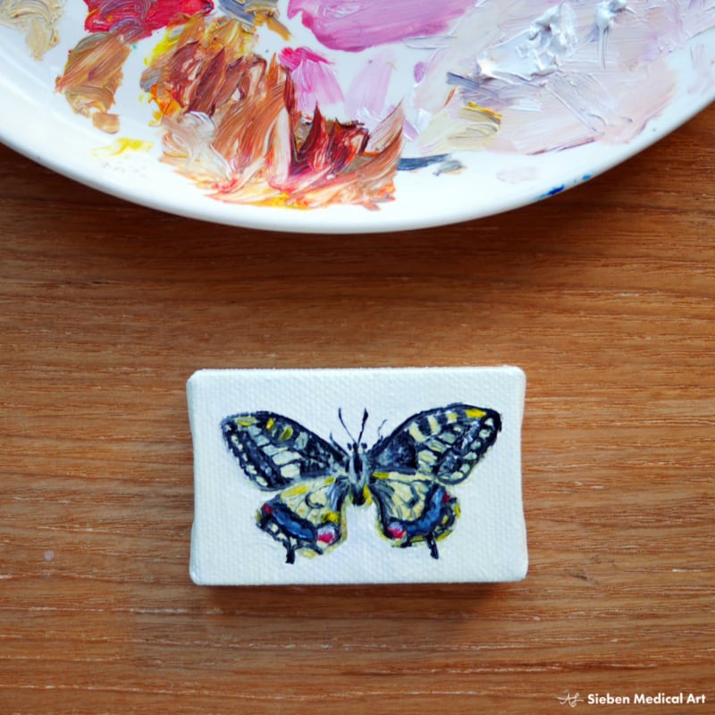 Tiny swallowtail oil painting on canvas, 6x4 cm