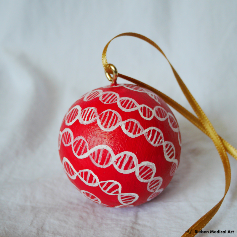 Handgeschilderde houten kerstbal 'DNA streng'
