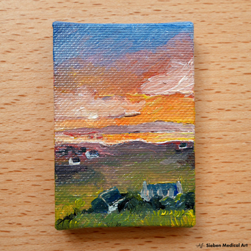 4x4 Mini Canvas Acrylic Painting Orange Fall Sunset // Room Decor