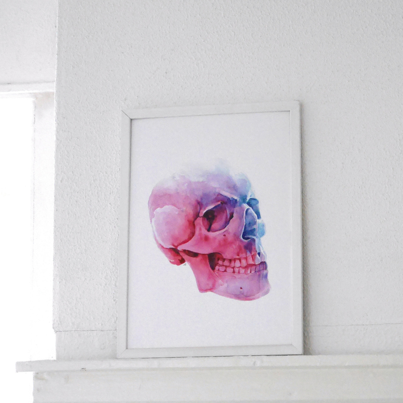 Pink skull A4 art print