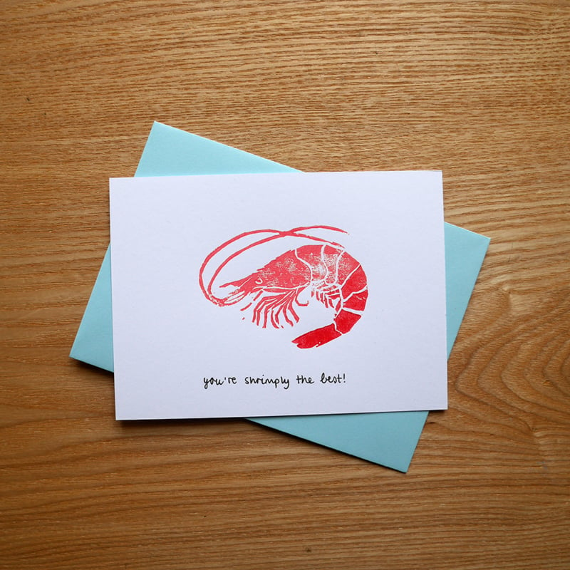 You're shrimply the best - handprinted greeting card with pun