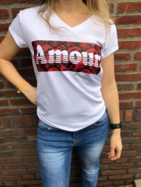 T-SHIRT AMOUR - WIT/ROOD
