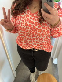 BLOUSE TIJGERPRINT - ROZE/ORANJE