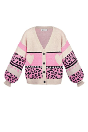 VEST PANTERPRINT HART - WIT/ROZE