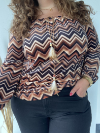 VELVET ZIGZAG TOP - ZWART