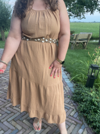 MOUSSELINE SPAGHETTI JURK - BEIGE