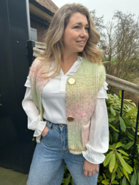 GEBREIDE GILET MET GOUDEN KNOPEN - GROEN