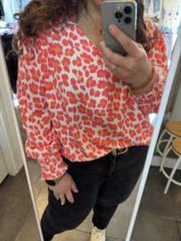 BLOUSE TIJGERPRINT - ROZE/ORANJE