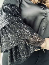 SATIN BLOUSE MET PAILLETTEN - ZWART