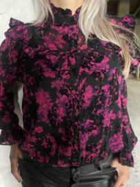 BLOUSE FUCHSIA FLOWERS - ZWART